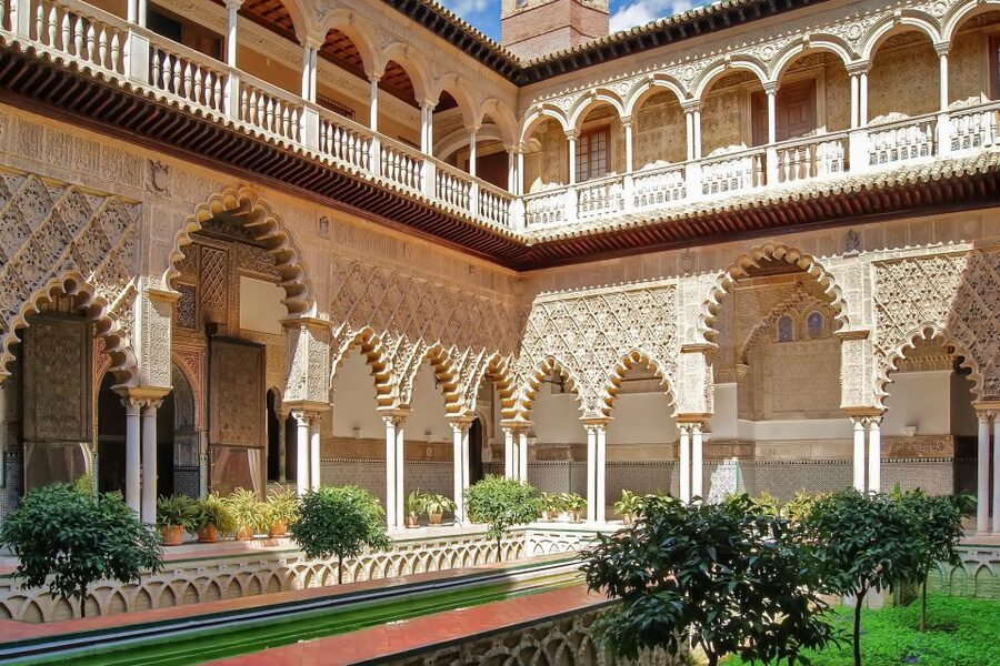 The Patio de las Doncellas inside the Royal Alcázar of Seville