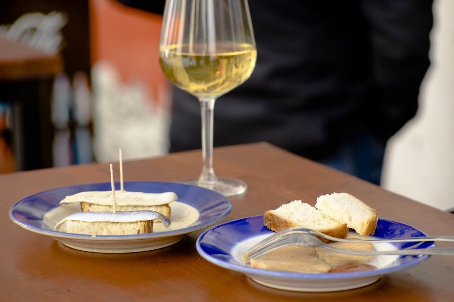 Seville: Tapas Crawl - First stop: wine, tapas, and an introduction to local eating